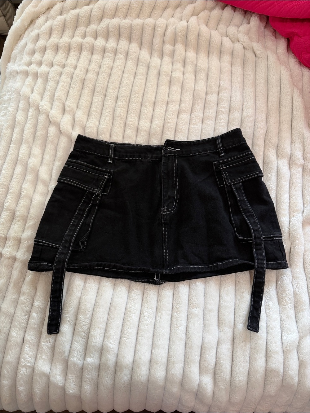 Black Cargo Mini Shorts with Utility Straps
